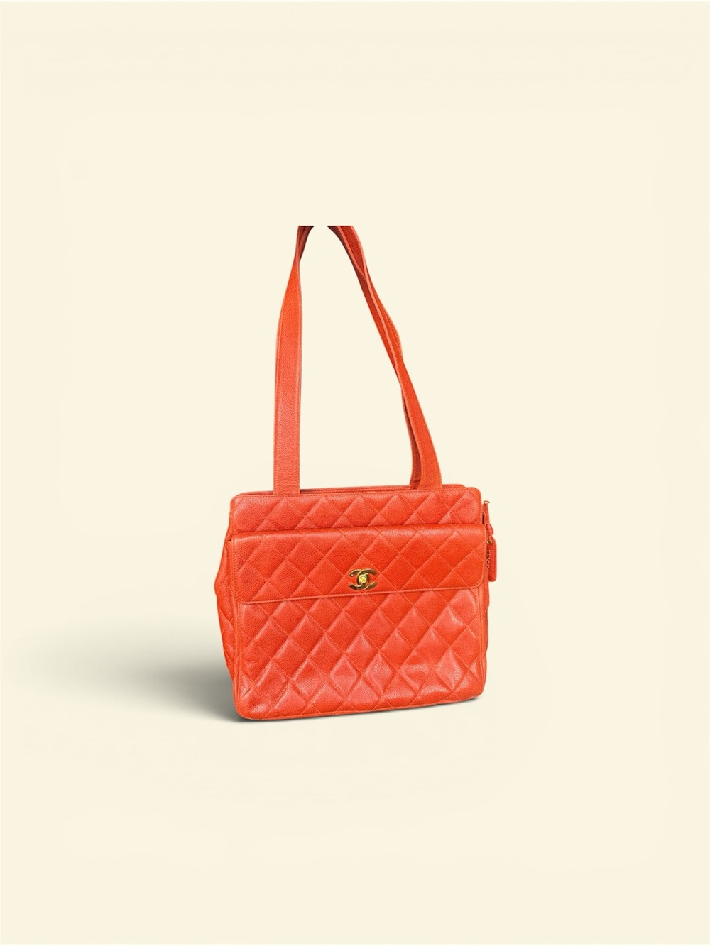 CHANEL Vintage Orange Quilted Shoulder Bag with Gold CC Logo